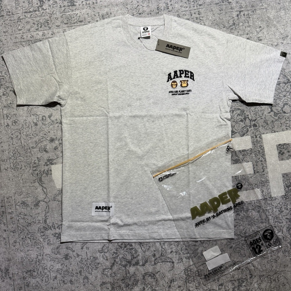 AAPE Men's Gray Graphic Logo Crew Neck Short Sleeve Cotton Jersey T-Shirt XL